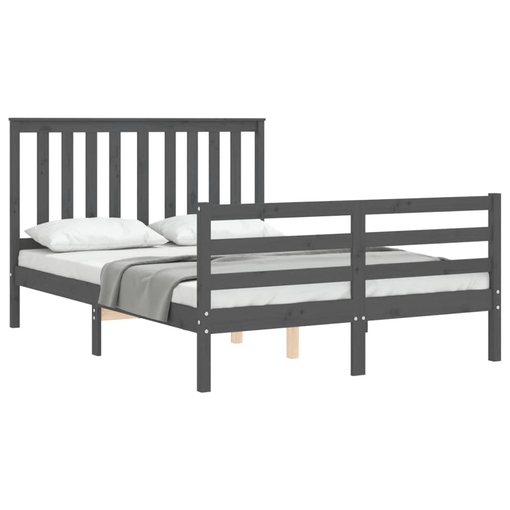 Bedframe met hoofdbord massief hout grijs 140x190 cm Bedden & bedframes | Creëer jouw Trendy Thuis | Gratis bezorgd & Retour | Trendy.nl