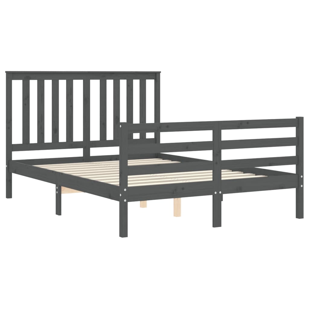 Bedframe met hoofdbord massief hout grijs 140x190 cm Bedden & bedframes | Creëer jouw Trendy Thuis | Gratis bezorgd & Retour | Trendy.nl