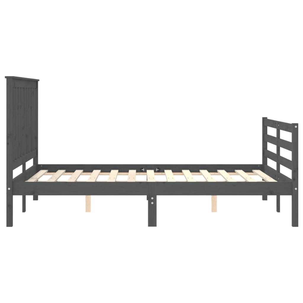 Bedframe met hoofdbord massief hout grijs 140x190 cm Bedden & bedframes | Creëer jouw Trendy Thuis | Gratis bezorgd & Retour | Trendy.nl