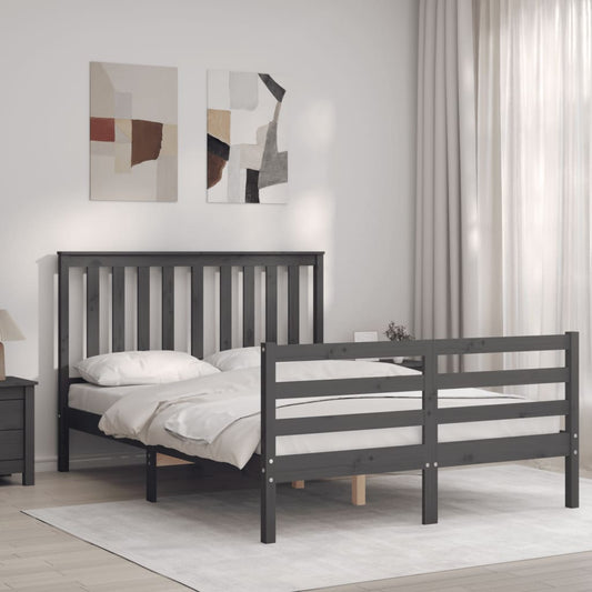 Bedframe met hoofdbord massief hout grijs 140x190 cm Bedden & bedframes | Creëer jouw Trendy Thuis | Gratis bezorgd & Retour | Trendy.nl