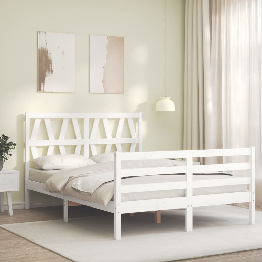 Bedframe met hoofdbord massief hout wit Bedden & bedframes | Creëer jouw Trendy Thuis | Gratis bezorgd & Retour | Trendy.nl