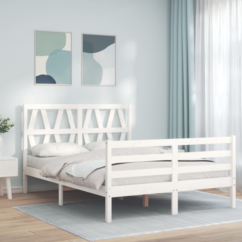 Bedframe met hoofdbord massief hout wit Bedden & bedframes | Creëer jouw Trendy Thuis | Gratis bezorgd & Retour | Trendy.nl