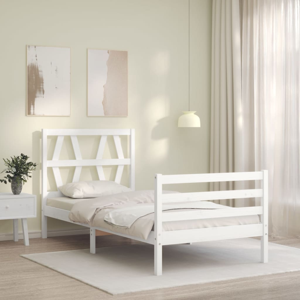 Bedframe met hoofdbord massief hout wit 90x200 cm Bedden & bedframes | Creëer jouw Trendy Thuis | Gratis bezorgd & Retour | Trendy.nl