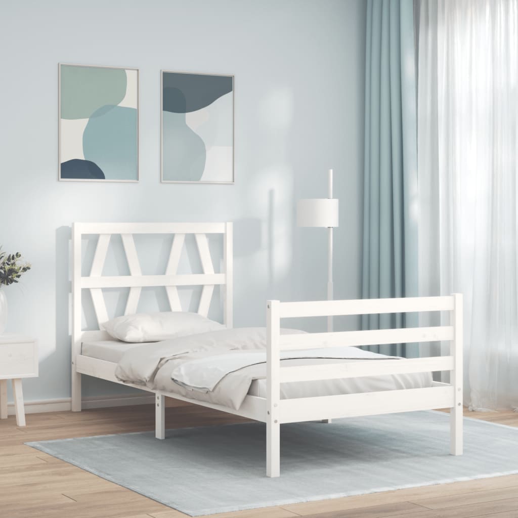 Bedframe met hoofdbord massief hout wit 90x200 cm Bedden & bedframes | Creëer jouw Trendy Thuis | Gratis bezorgd & Retour | Trendy.nl