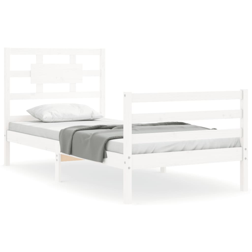 Bedframe met hoofdbord massief hout wit 90x200 cm Bedden & bedframes | Creëer jouw Trendy Thuis | Gratis bezorgd & Retour | Trendy.nl