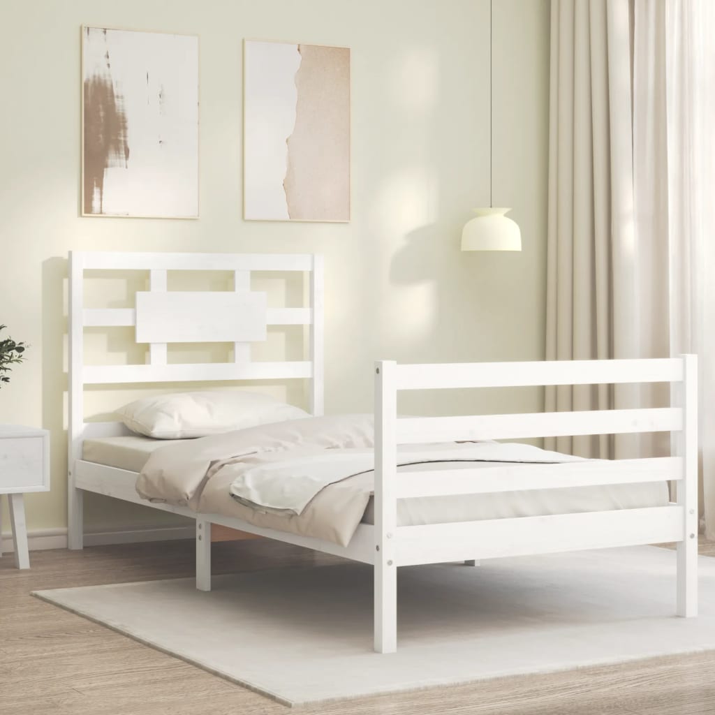 Bedframe met hoofdbord massief hout wit 90x200 cm Bedden & bedframes | Creëer jouw Trendy Thuis | Gratis bezorgd & Retour | Trendy.nl