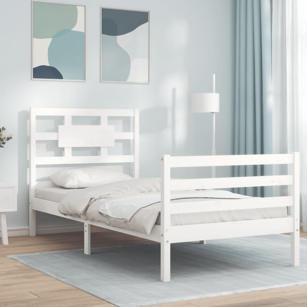 Bedframe met hoofdbord massief hout wit 90x200 cm Bedden & bedframes | Creëer jouw Trendy Thuis | Gratis bezorgd & Retour | Trendy.nl