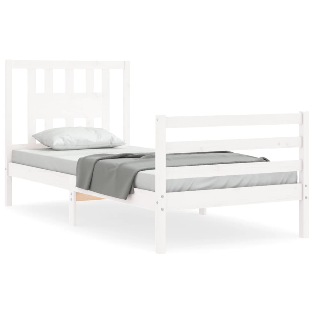 Bedframe met hoofdbord massief hout wit 90x200 cm Bedden & bedframes | Creëer jouw Trendy Thuis | Gratis bezorgd & Retour | Trendy.nl