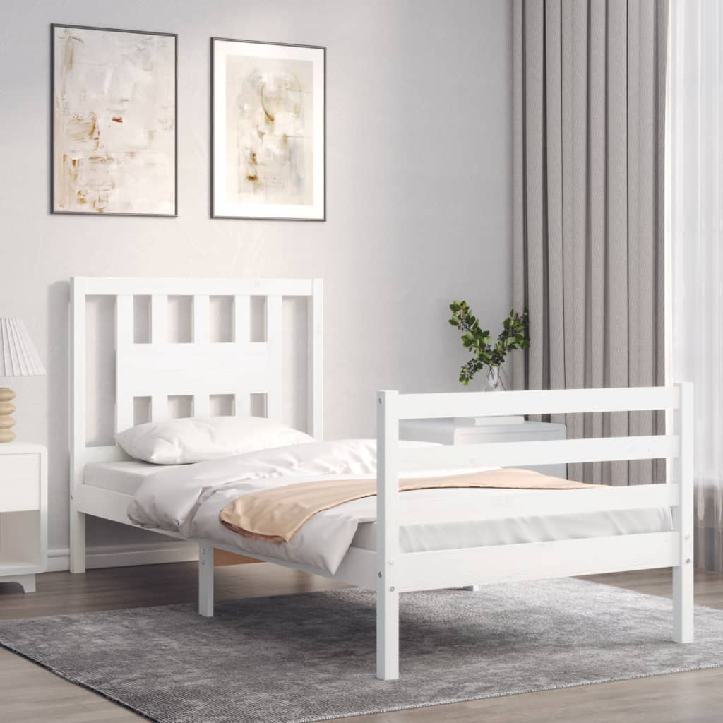 Bedframe met hoofdbord massief hout wit 90x200 cm Bedden & bedframes | Creëer jouw Trendy Thuis | Gratis bezorgd & Retour | Trendy.nl