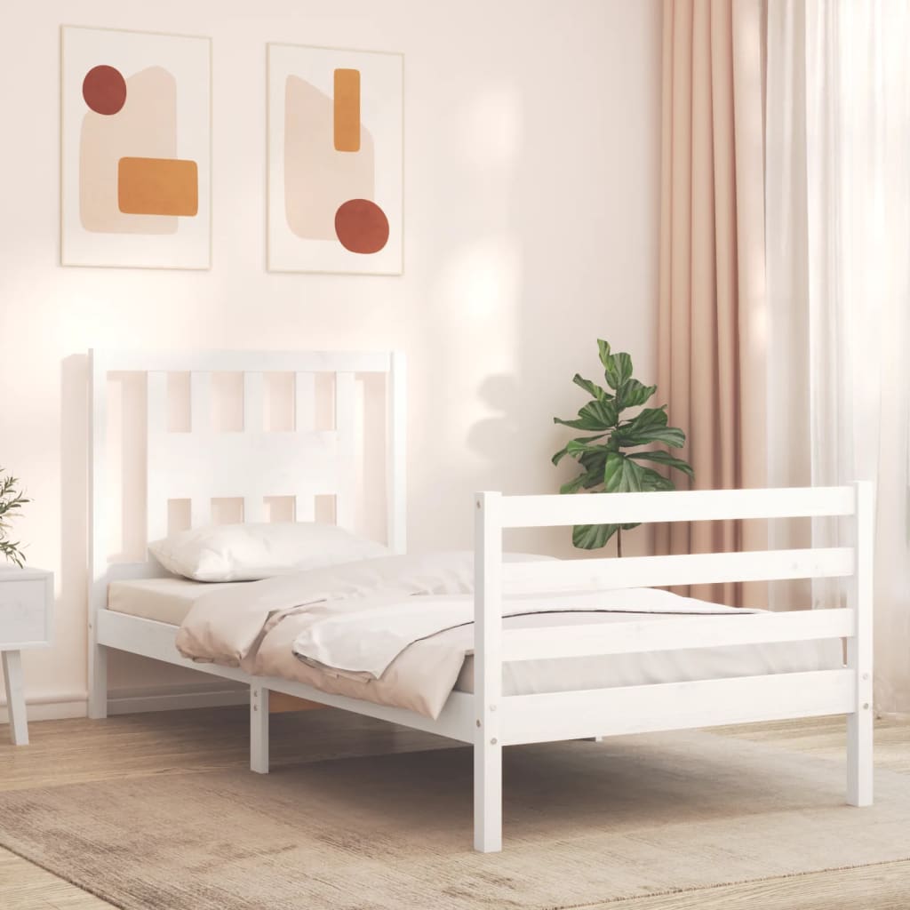 Bedframe met hoofdbord massief hout wit 90x200 cm Bedden & bedframes | Creëer jouw Trendy Thuis | Gratis bezorgd & Retour | Trendy.nl