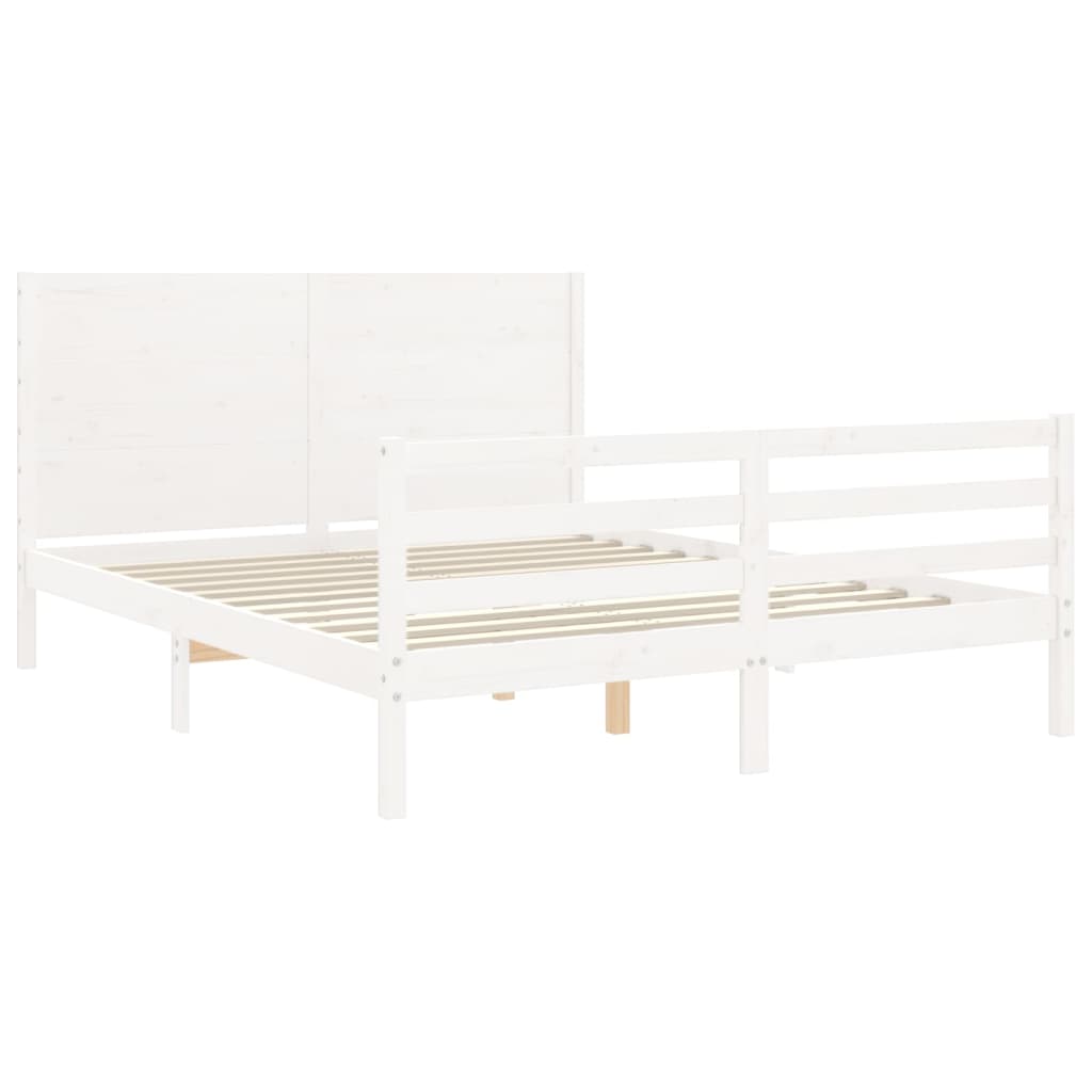 Bedframe met hoofdbord massief hout wit 160x200 cm