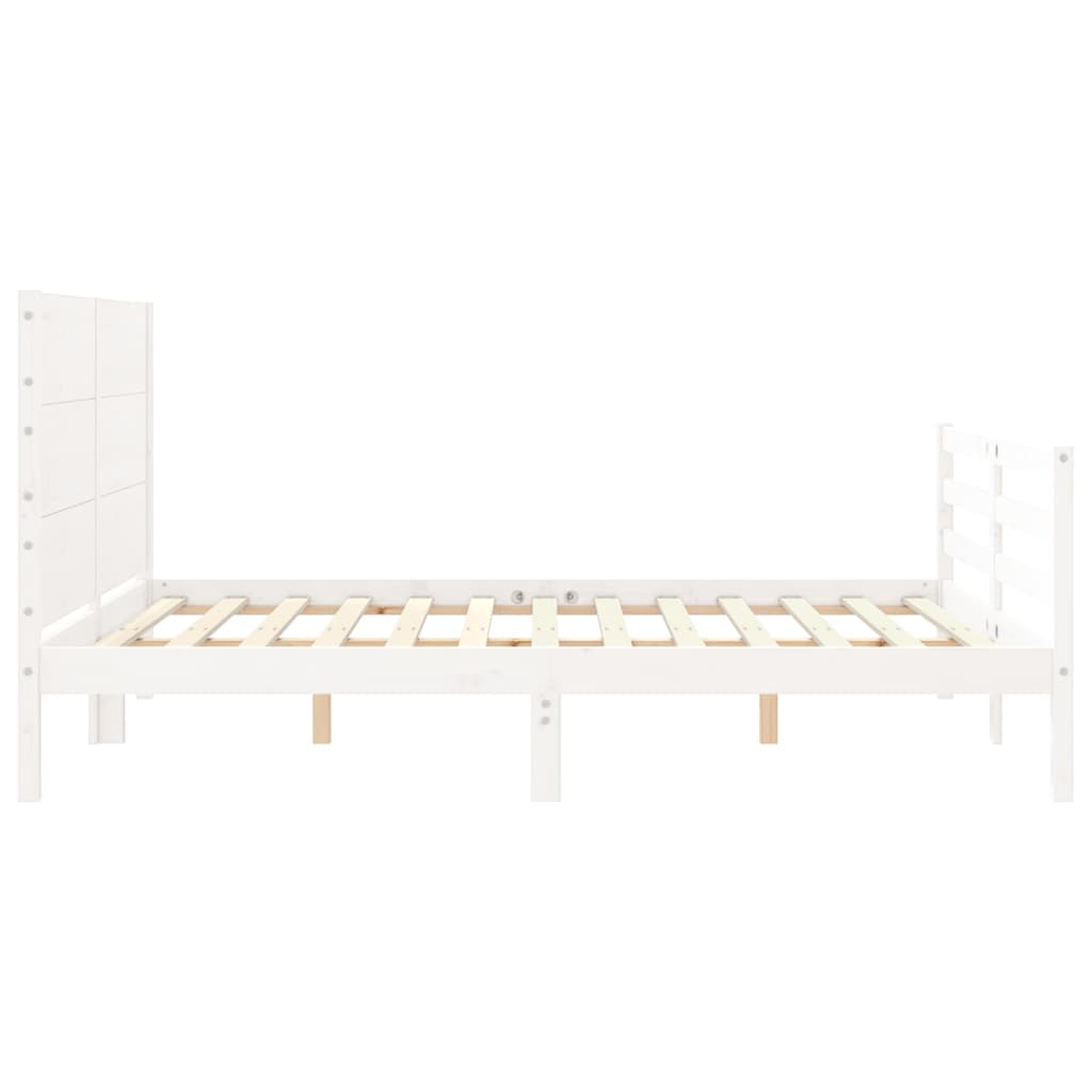 Bedframe met hoofdbord massief hout wit 160x200 cm