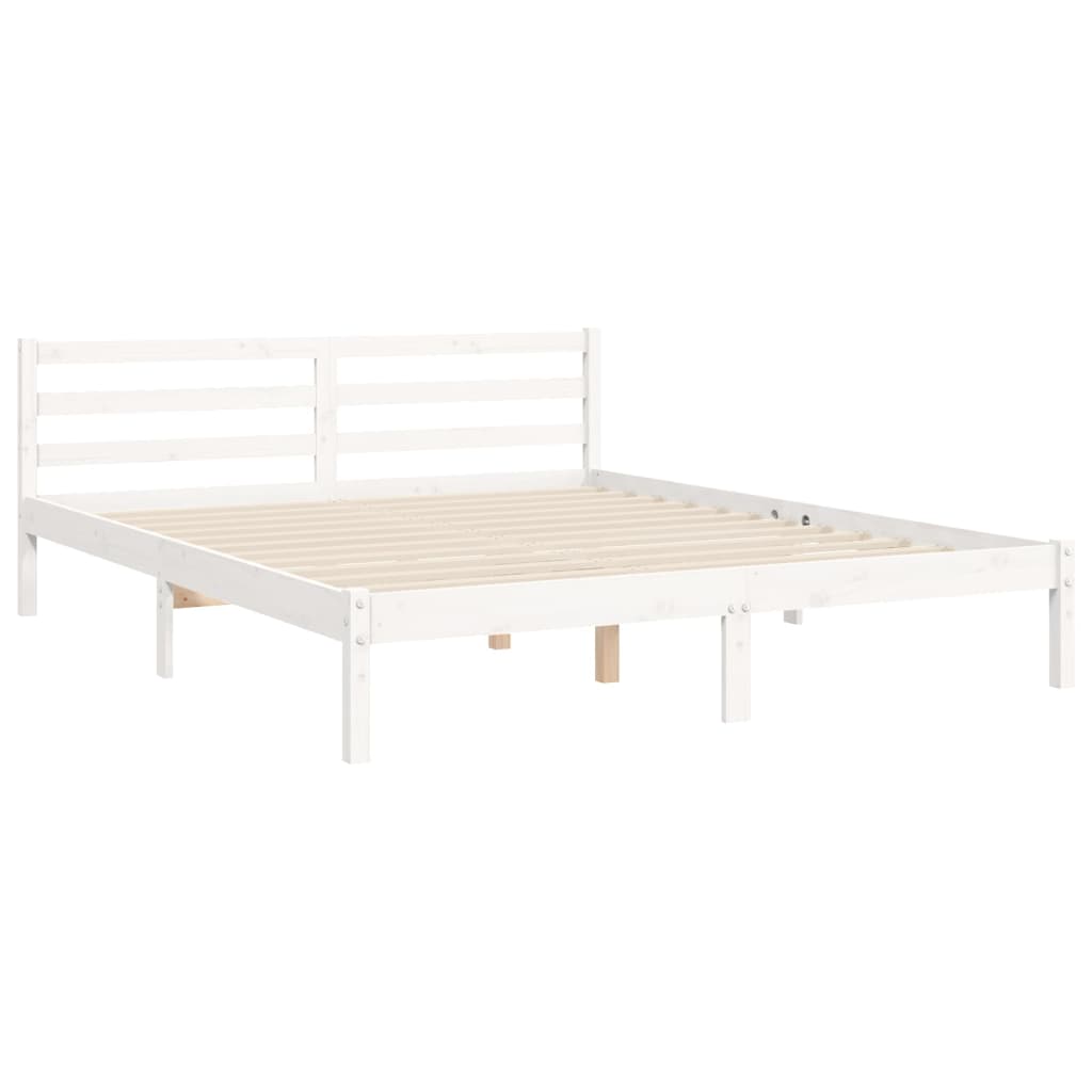 Bedframe met hoofdbord massief hout wit 160x200 cm