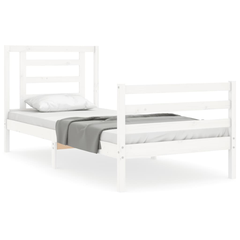 Bedframe met hoofdbord massief hout wit 90x200 cm Bedden & bedframes | Creëer jouw Trendy Thuis | Gratis bezorgd & Retour | Trendy.nl