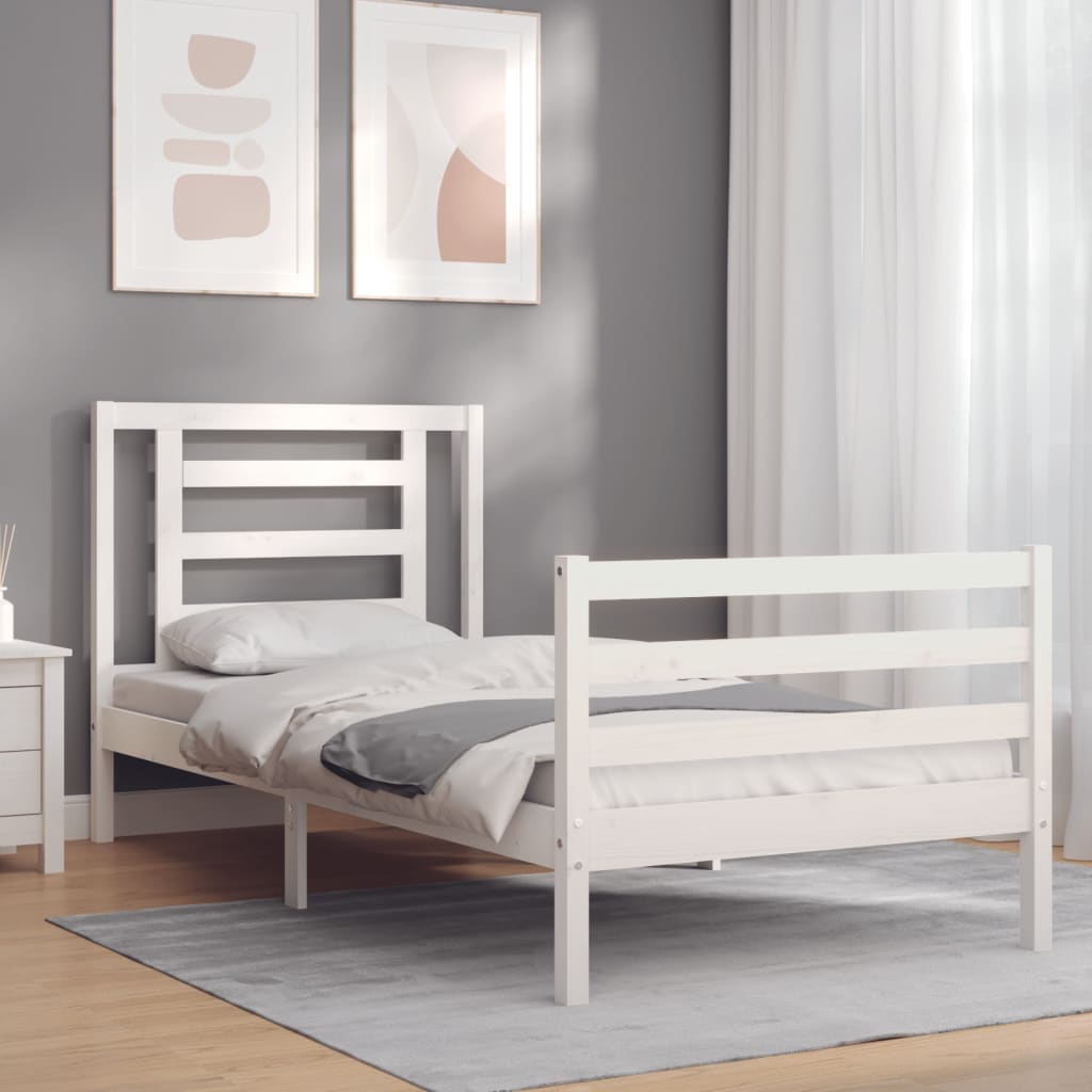 Bedframe met hoofdbord massief hout wit 90x200 cm Bedden & bedframes | Creëer jouw Trendy Thuis | Gratis bezorgd & Retour | Trendy.nl