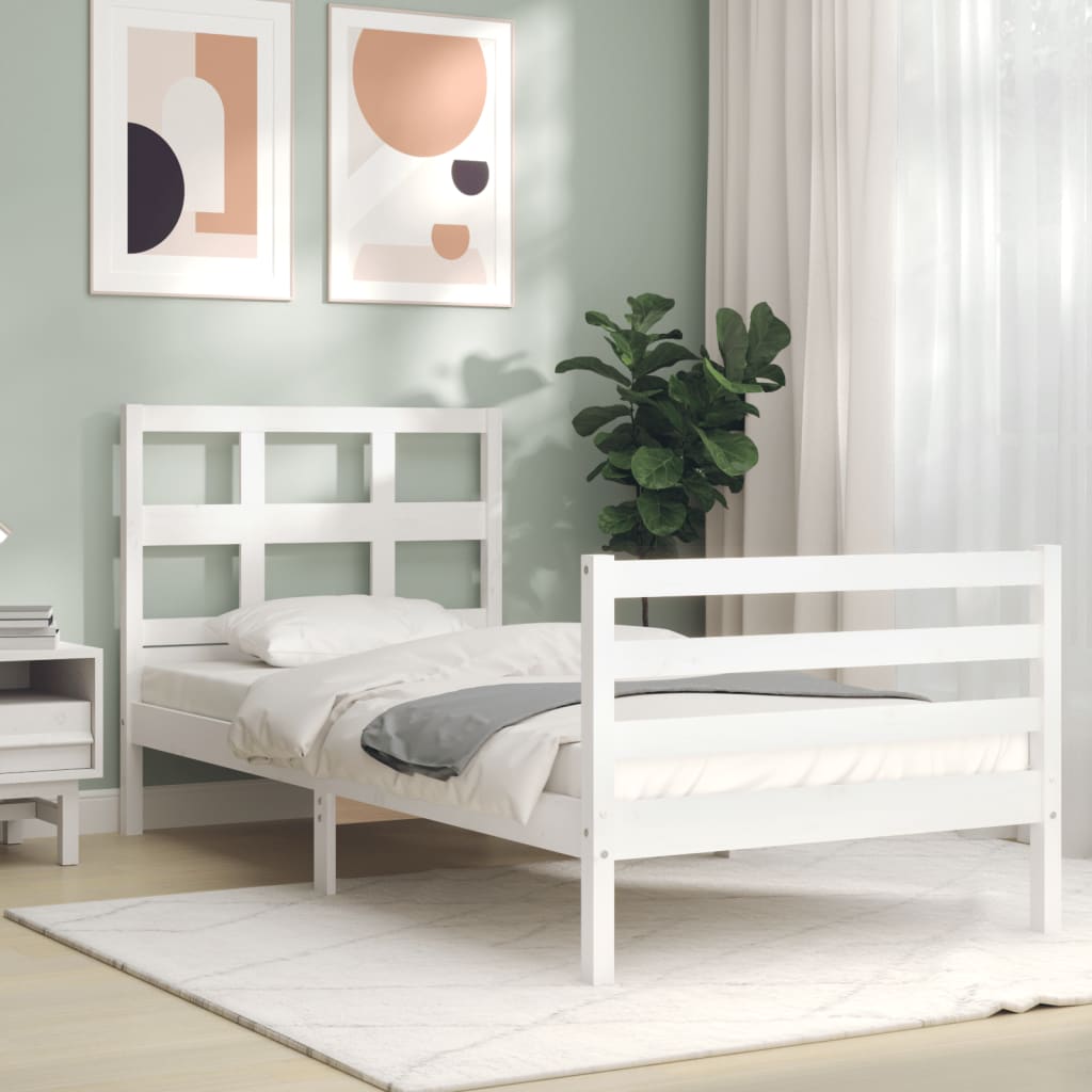 Bedframe met hoofdbord massief hout wit 90x200 cm Bedden & bedframes | Creëer jouw Trendy Thuis | Gratis bezorgd & Retour | Trendy.nl