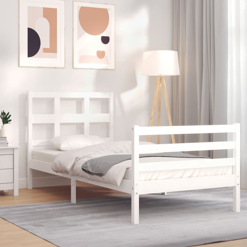 Bedframe met hoofdbord massief hout wit 90x200 cm Bedden & bedframes | Creëer jouw Trendy Thuis | Gratis bezorgd & Retour | Trendy.nl