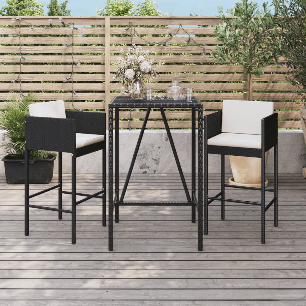 3-delige Tuinbarset met kussens poly rattan zwart Tuinsets | Creëer jouw Trendy Thuis | Gratis bezorgd & Retour | Trendy.nl