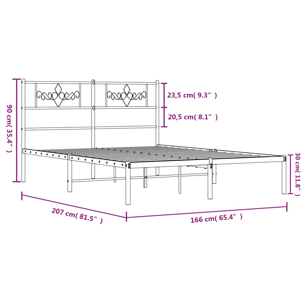 Bedframe met hoofdbord metaal zwart 160x200 cm