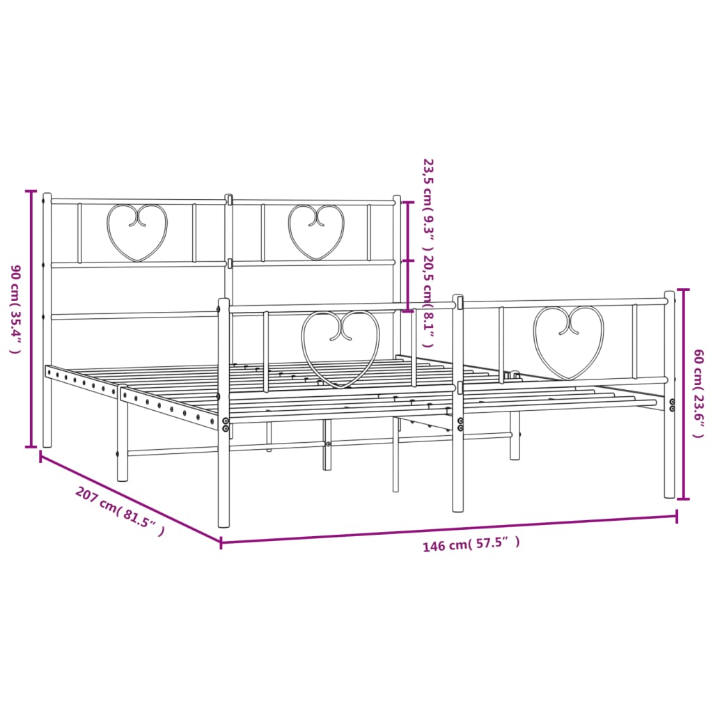 Bedframe met hoofd- en voeteneinde metaal zwart 140x200 cm