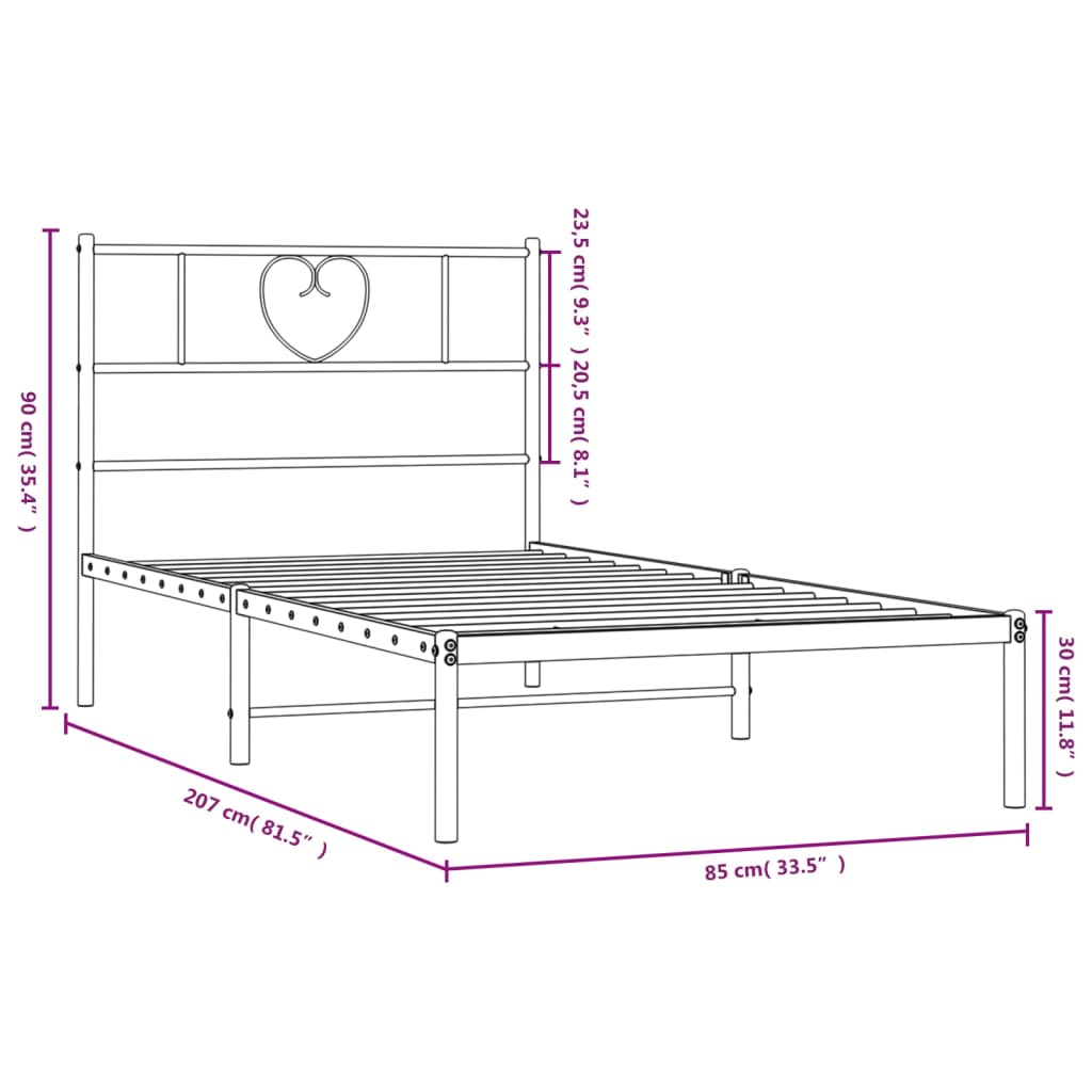 Bedframe met hoofdbord metaal wit 80x200 cm