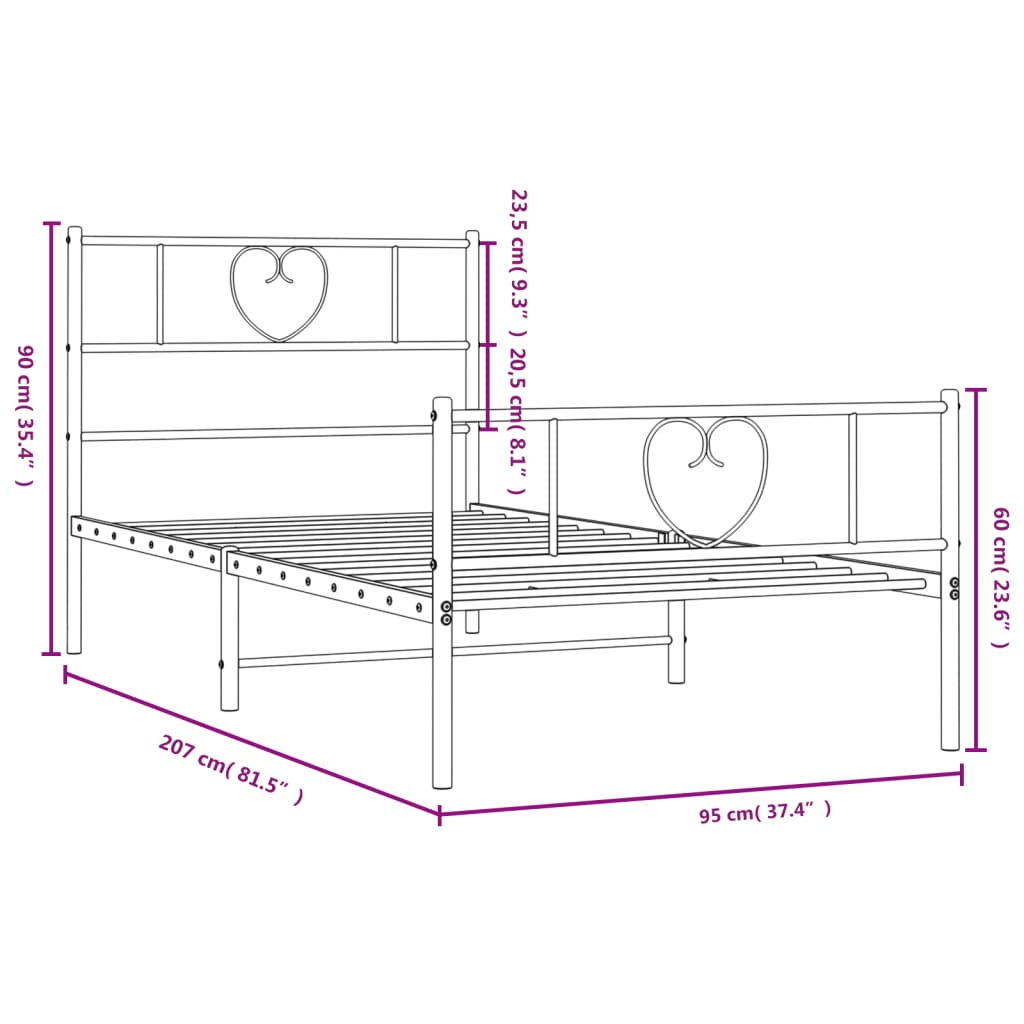 Bedframe met hoofd- en voeteneinde metaal wit 90x200 cm