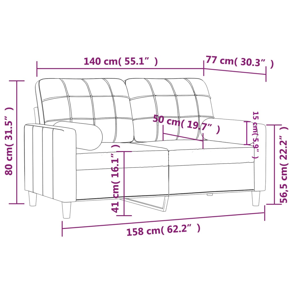 Tweezitsbank met sierkussens 140 cm stof crèmekleurig Banken | Creëer jouw Trendy Thuis | Gratis bezorgd & Retour | Trendy.nl