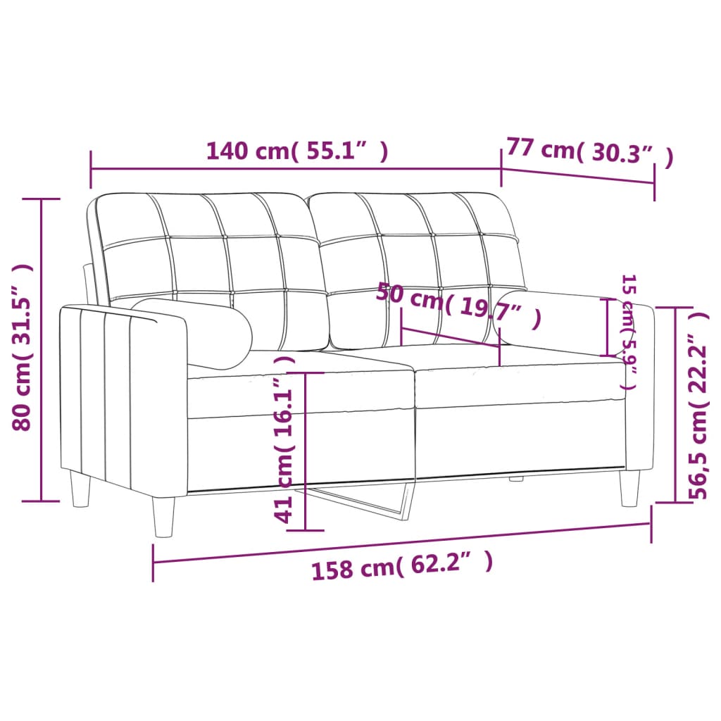 Tweezitsbank met sierkussens 140 cm stof wijnrood