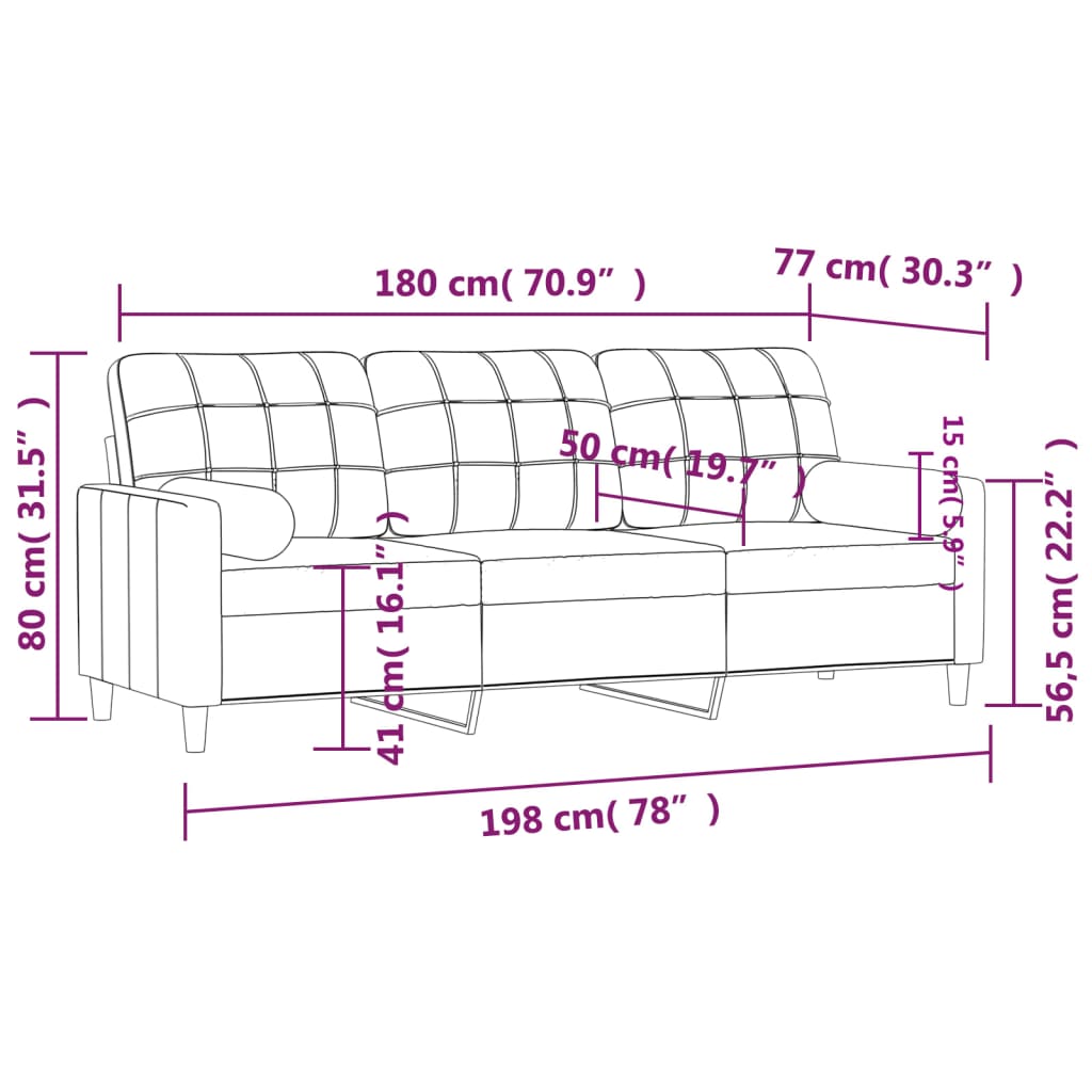 Driezitsbank met sierkussens 180 cm stof lichtgrijs Banken | Creëer jouw Trendy Thuis | Gratis bezorgd & Retour | Trendy.nl