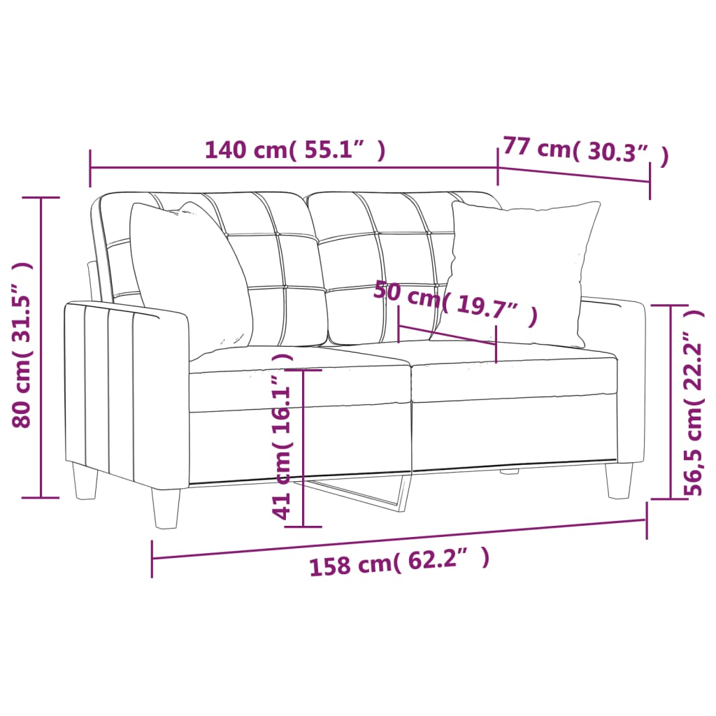 Tweezitsbank met sierkussens 140 cm kunstleer cappuccinokleurig Banken | Creëer jouw Trendy Thuis | Gratis bezorgd & Retour | Trendy.nl