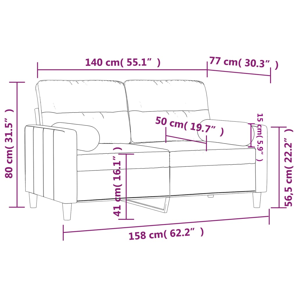 Tweezitsbank met sierkussens 140 cm stof crèmekleurig Banken | Creëer jouw Trendy Thuis | Gratis bezorgd & Retour | Trendy.nl