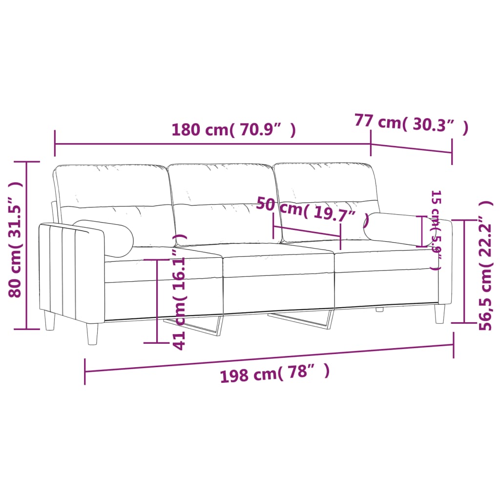 Driezitsbank met sierkussens 180 cm stof crèmekleurig Banken | Creëer jouw Trendy Thuis | Gratis bezorgd & Retour | Trendy.nl