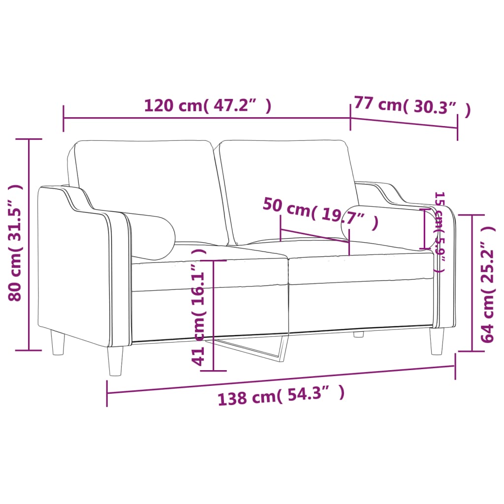 Tweezitsbank met sierkussens 120 cm stof donkergrijs