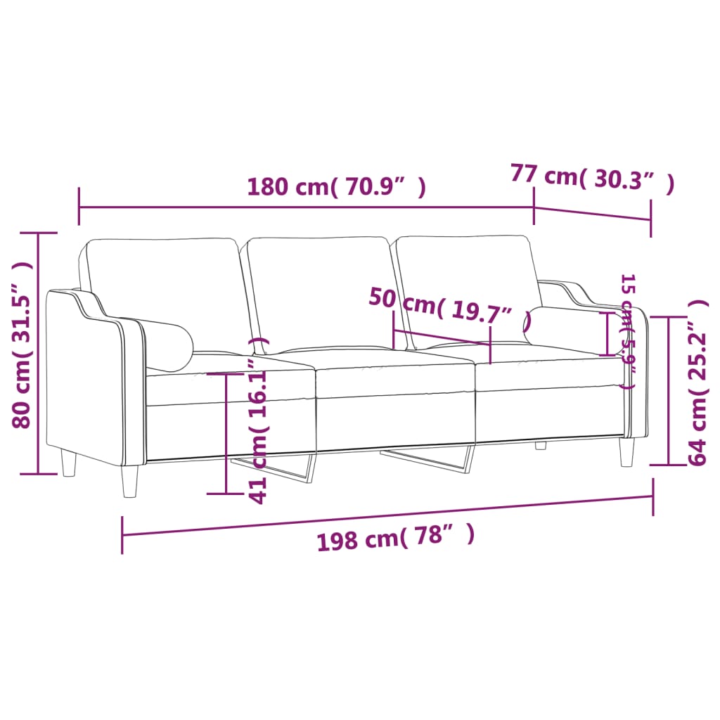 Driezitsbank met sierkussens 180 cm stof lichtgrijs Banken | Creëer jouw Trendy Thuis | Gratis bezorgd & Retour | Trendy.nl