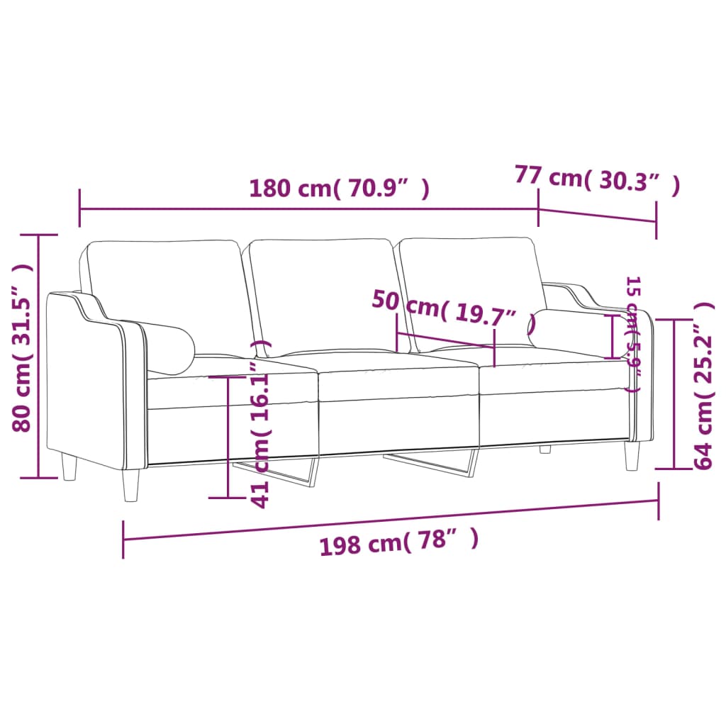 Driezitsbank met sierkussens 180 cm stof donkergrijs Banken | Creëer jouw Trendy Thuis | Gratis bezorgd & Retour | Trendy.nl