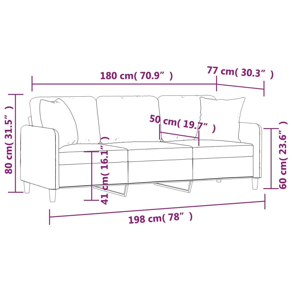 Driezitsbank met sierkussens 180 cm stof zwart