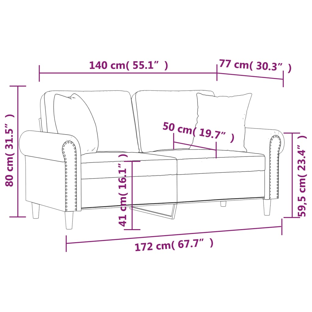 Tweezitsbank met sierkussens 140 cm kunstleer grijs