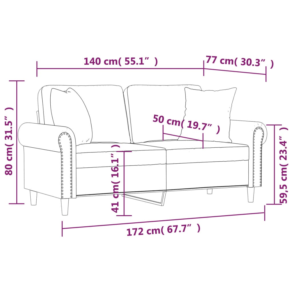 Tweezitsbank met sierkussens 140 cm fluweel wijnrood