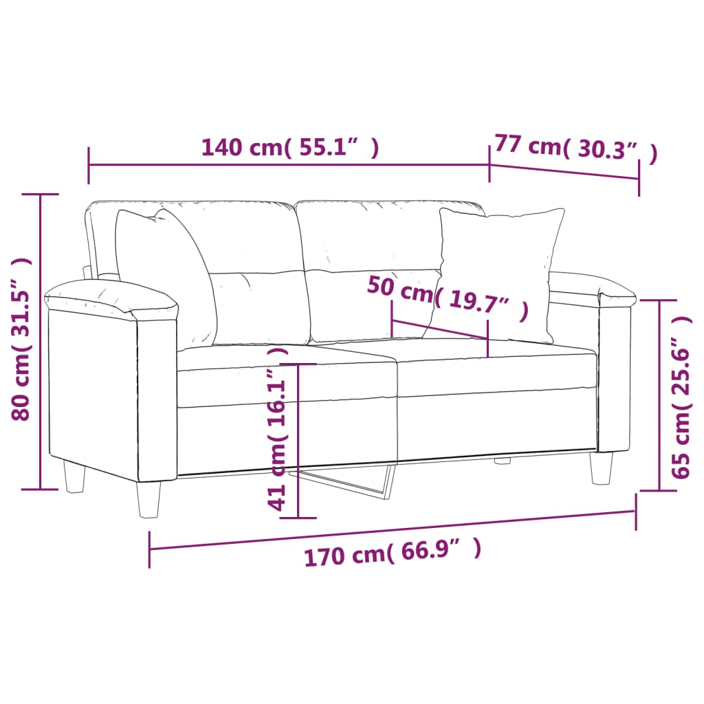 Tweezitsbank met kussens 140 cm microvezelstof lichtgrijs Banken | Creëer jouw Trendy Thuis | Gratis bezorgd & Retour | Trendy.nl