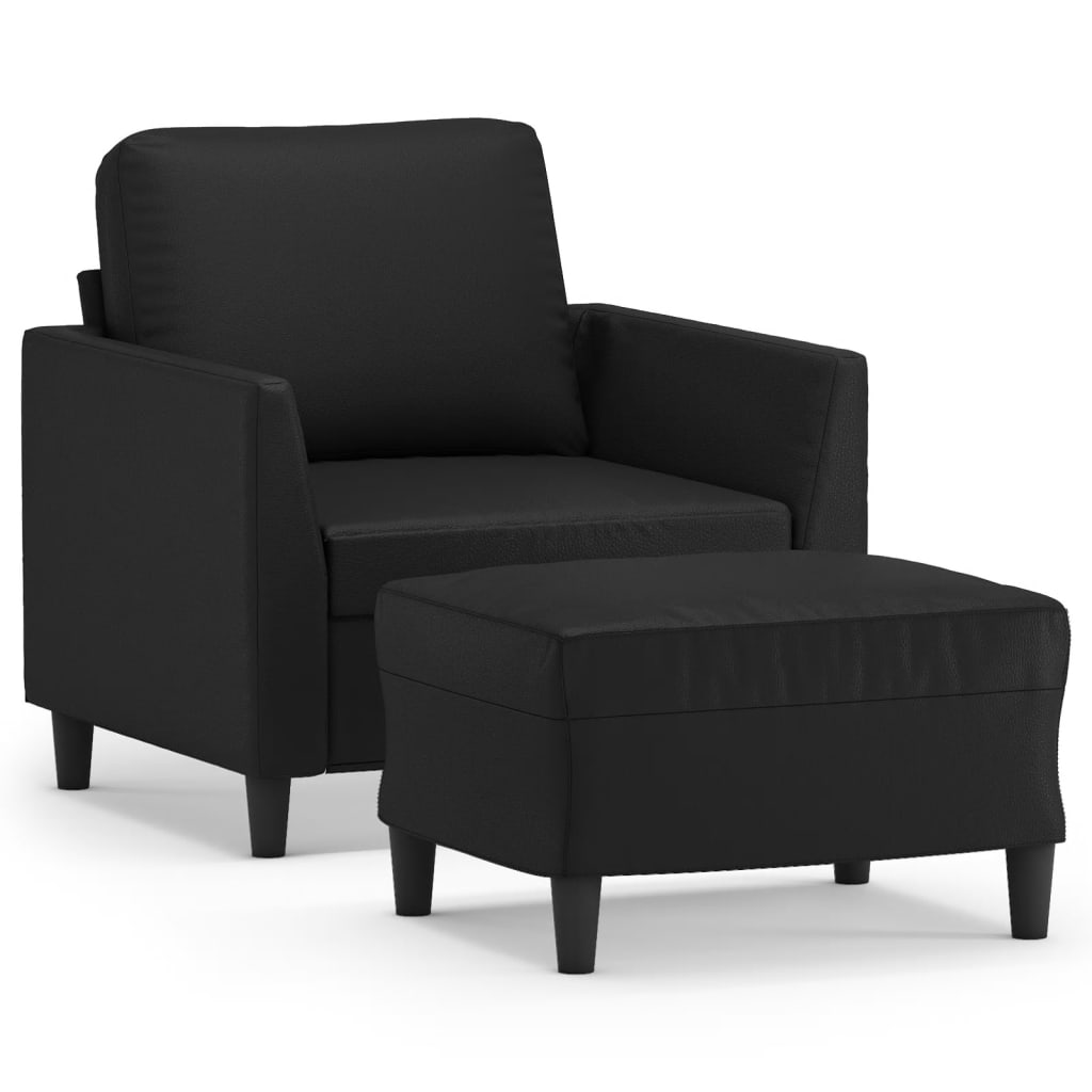 Fauteuil met voetenbank 60 cm kunstleer zwart