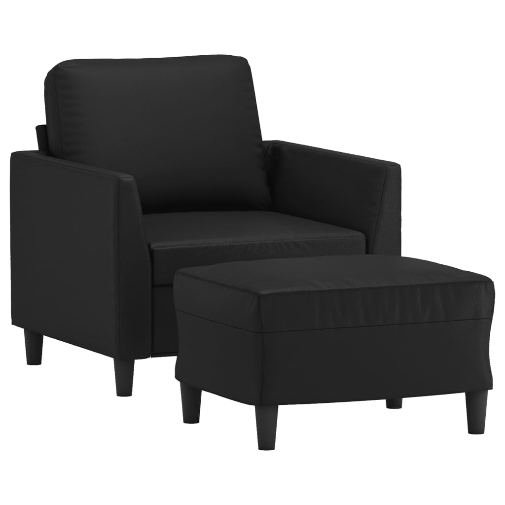 Fauteuil met voetenbank 60 cm kunstleer zwart