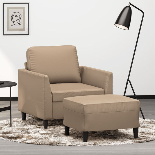 Fauteuil met voetenbank 60 cm kunstleer cappuccinokleurig