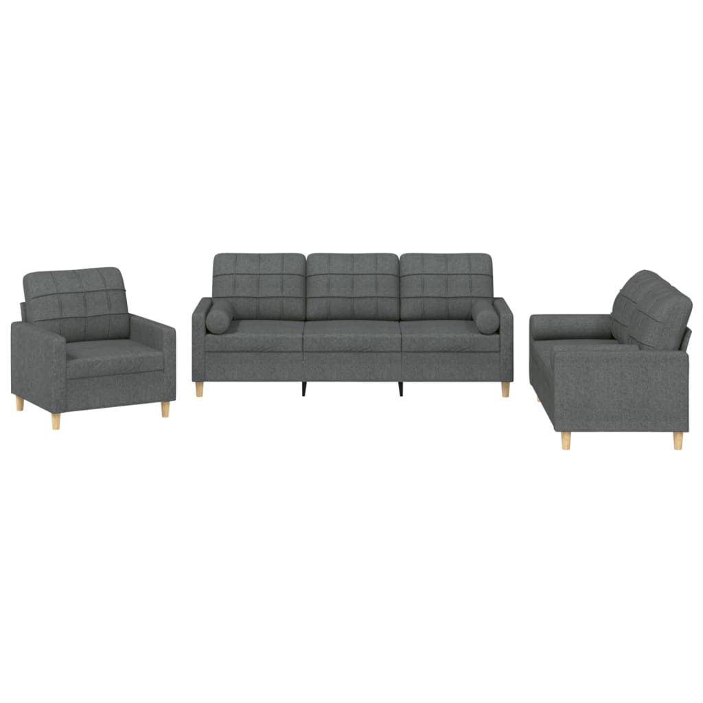 3-delige Loungeset met kussens stof donkergrijs Banken | Creëer jouw Trendy Thuis | Gratis bezorgd & Retour | Trendy.nl