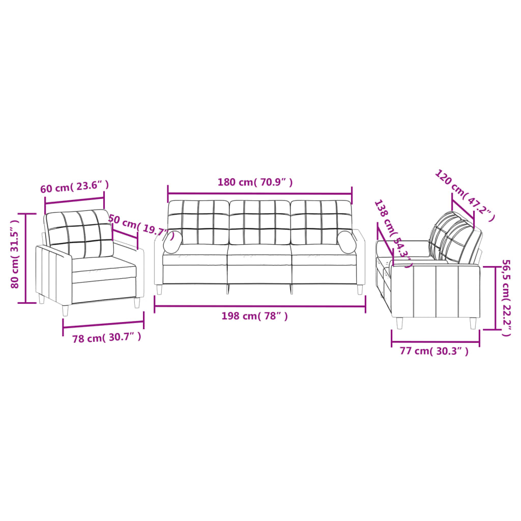 3-delige Loungeset met kussens stof donkergrijs Banken | Creëer jouw Trendy Thuis | Gratis bezorgd & Retour | Trendy.nl