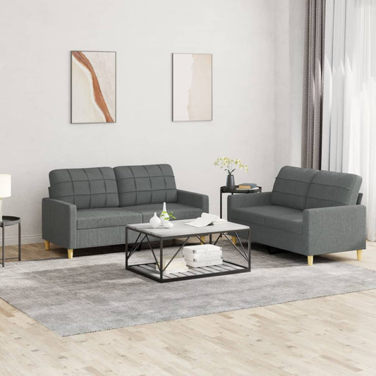 2-delige Loungeset met kussens stof donkergrijs Banken | Creëer jouw Trendy Thuis | Gratis bezorgd & Retour | Trendy.nl