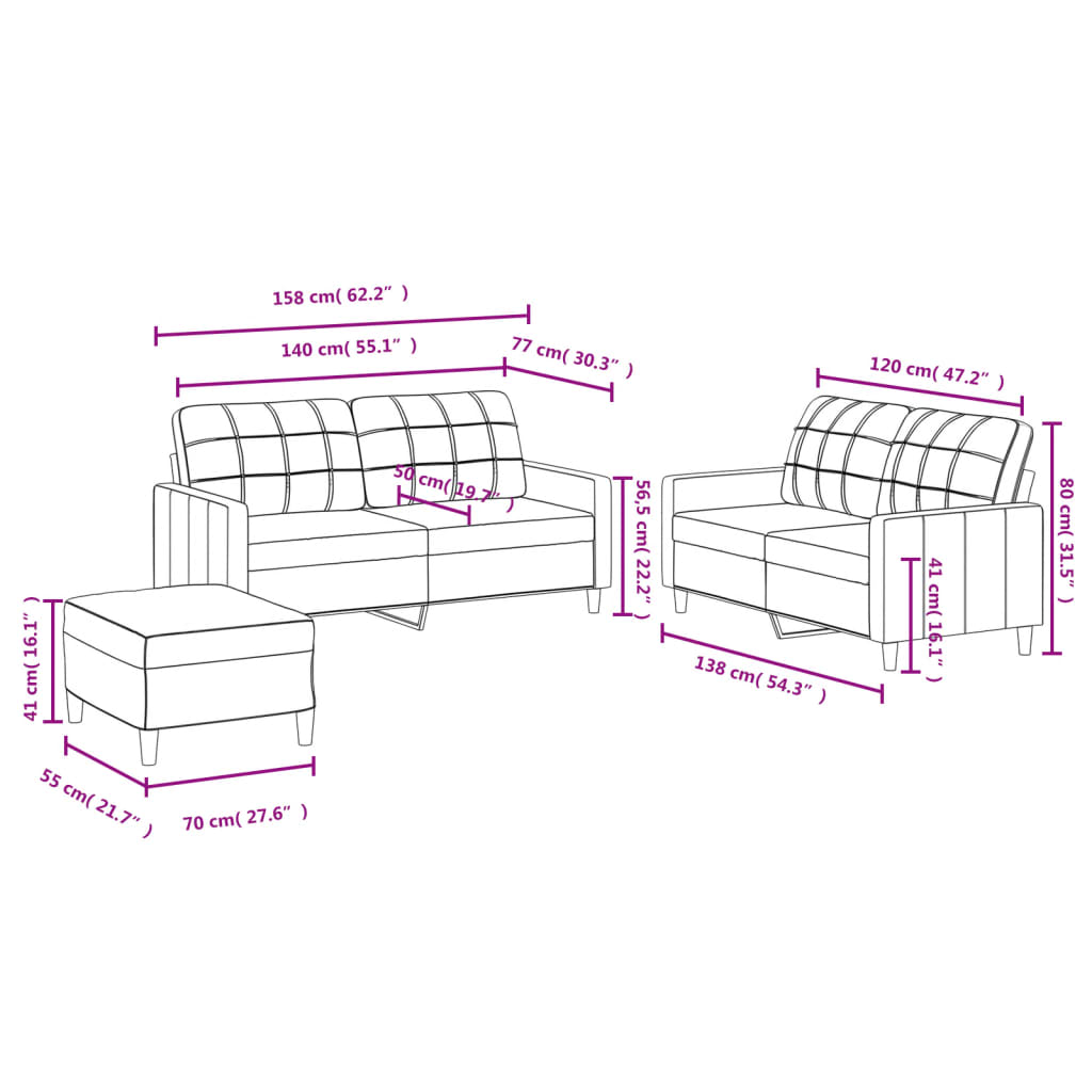 3-delige Loungeset met kussens stof donkergrijs