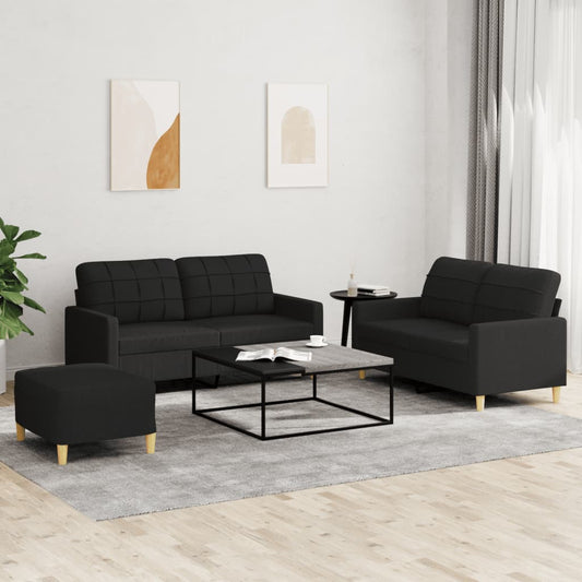 3-delige loungeset met kussens stof zwart