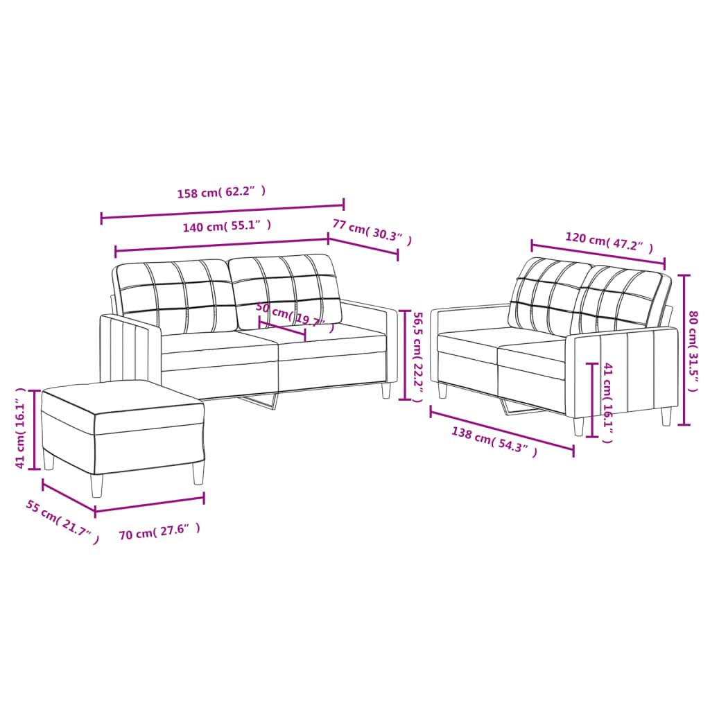 3-delige Loungeset met kussens stof taupe