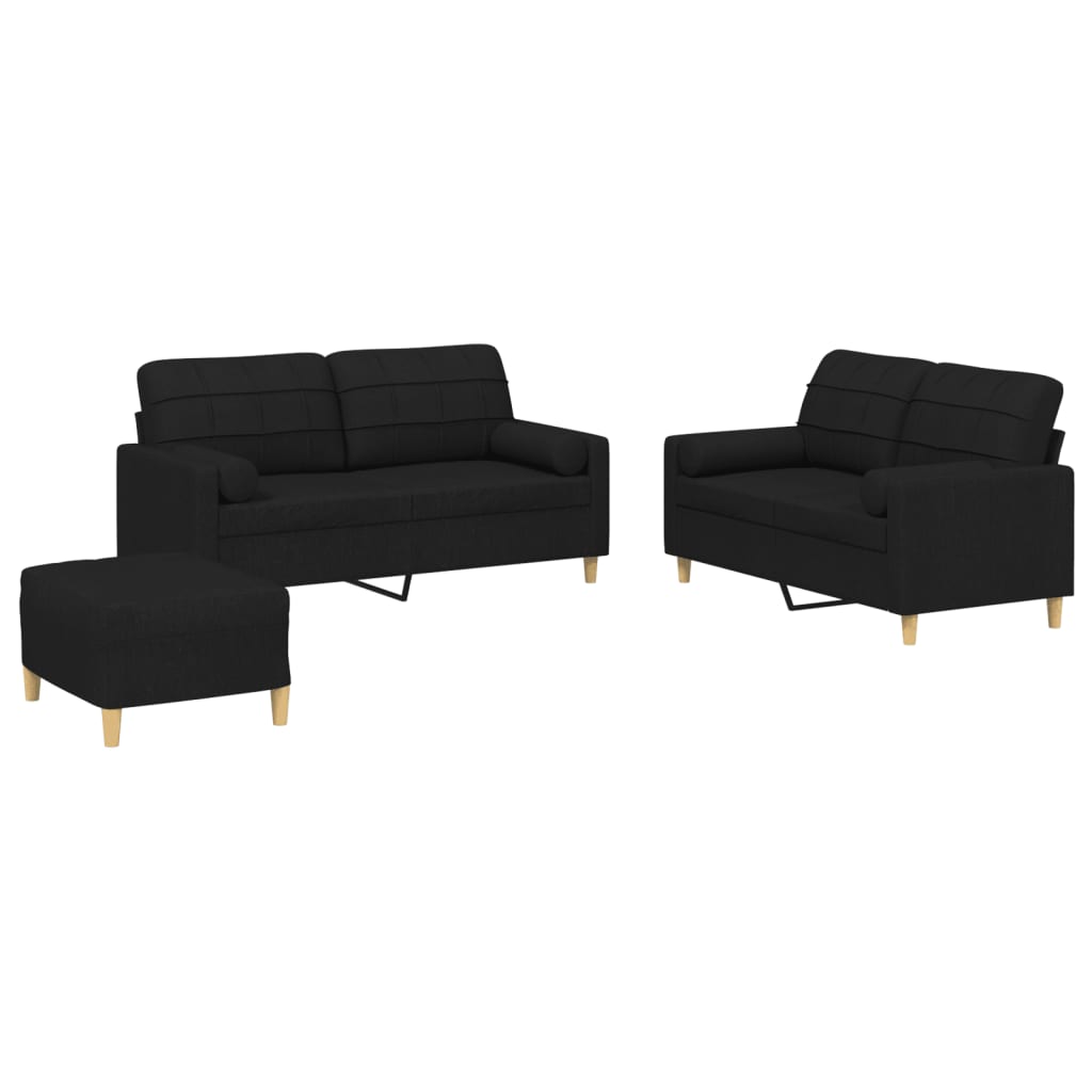 3-delige Loungeset met kussens stof zwart Banken | Creëer jouw Trendy Thuis | Gratis bezorgd & Retour | Trendy.nl