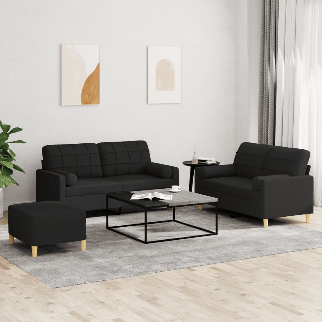 3-delige Loungeset met kussens stof zwart Banken | Creëer jouw Trendy Thuis | Gratis bezorgd & Retour | Trendy.nl